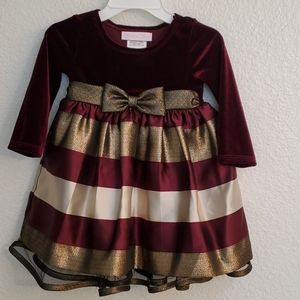 Infant burgandy and gold holiday dress